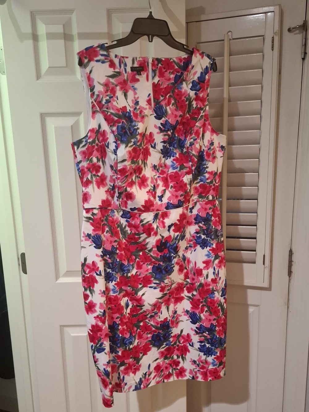 Talbots White Midi Dress with Pink & Blue Floral Print
